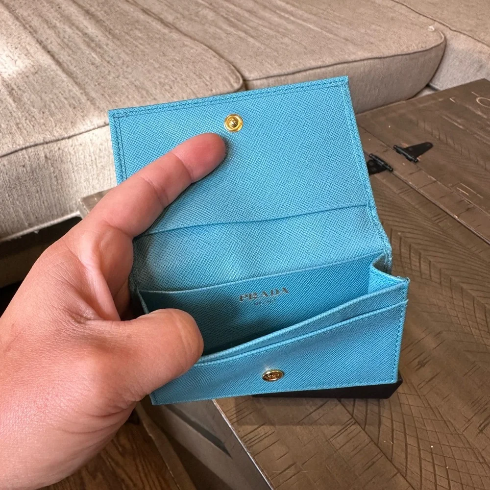 Prada Blue Saffiano Leather Card Holder with Gold Logo - Picture 3 of 12